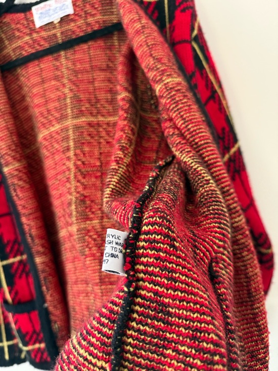 Vintage Tally Ho Red Plaid Knit Jacket with Black Trim 1980s Womens Medium - Picture 7 of 14